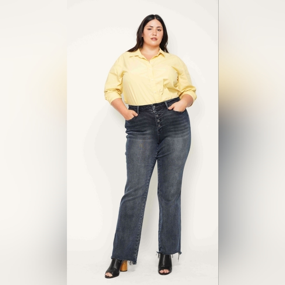 Judy Blue High Rise Button Fly Straight Fit Dark Blue Wash Jeans Reg Plus NEW - Picture 5 of 16